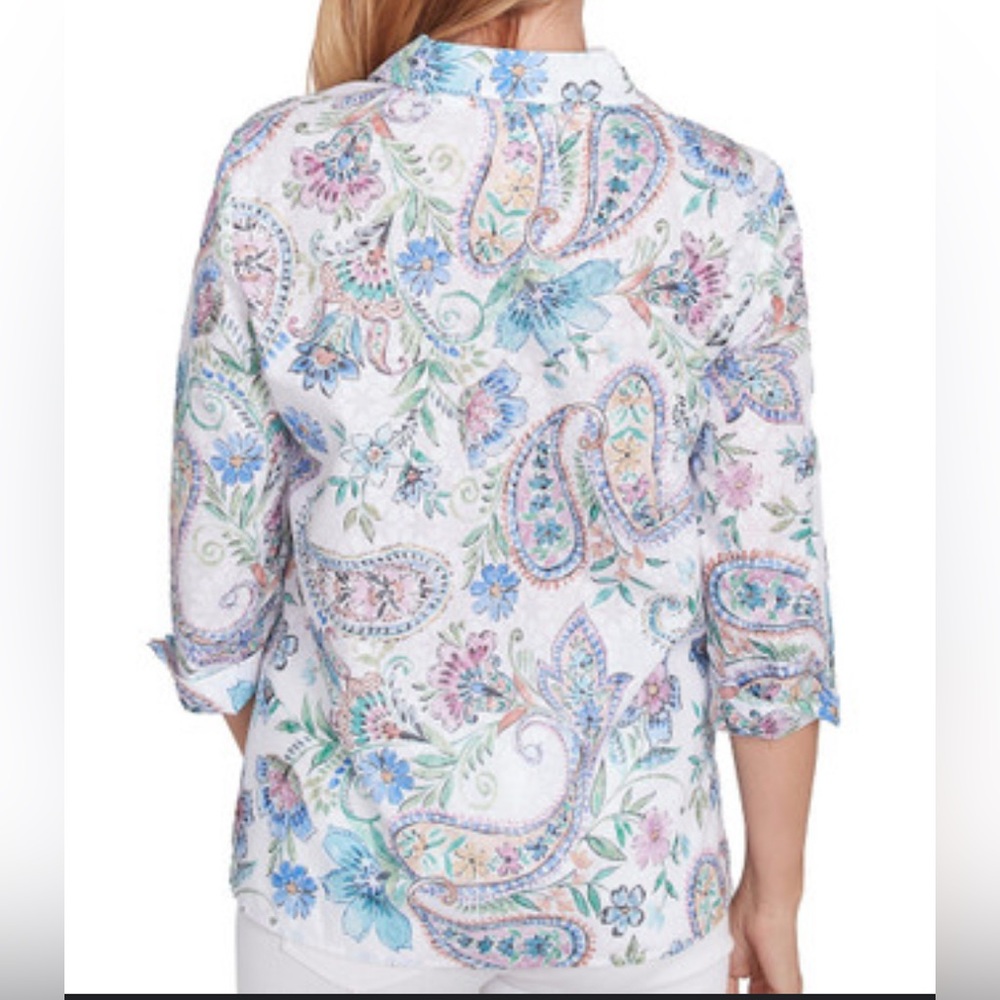 🔥 Alfred Dunner Multicolor Floral Paisley Button Down Shirt size XL - Picture 2 of 12